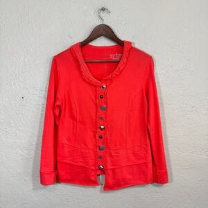 neon buddha Jacket Small Coral Ruffle Lightweight Cotton‎ Stretch Travel Artsy